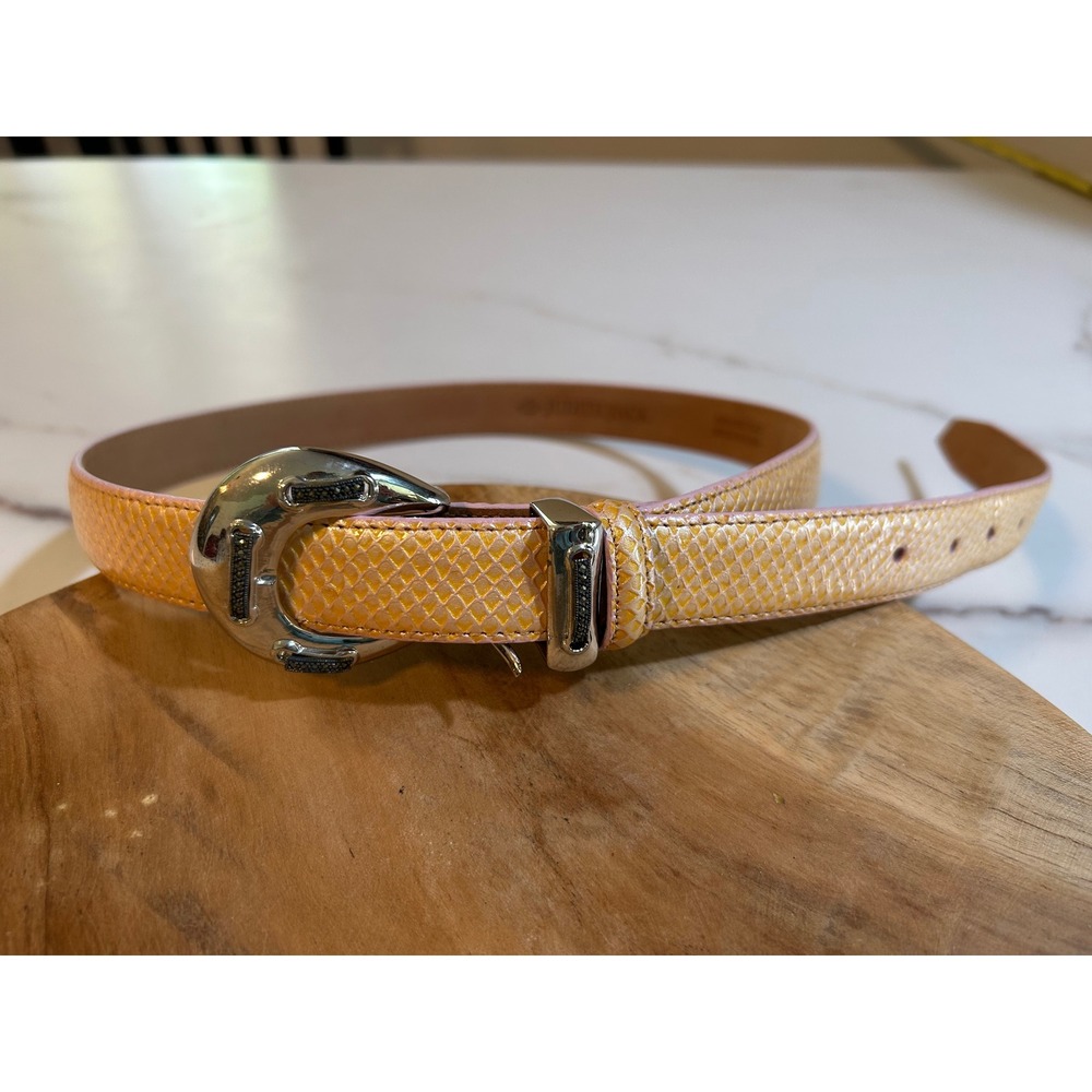 Vintage Judith Jack Yellow Snakeskin Leather Marcasite Horseshoe Buckle Belt